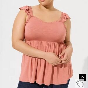 Torrid Rose Pink Apricot Super Soft Babydoll Ruffle Shoulder Tank